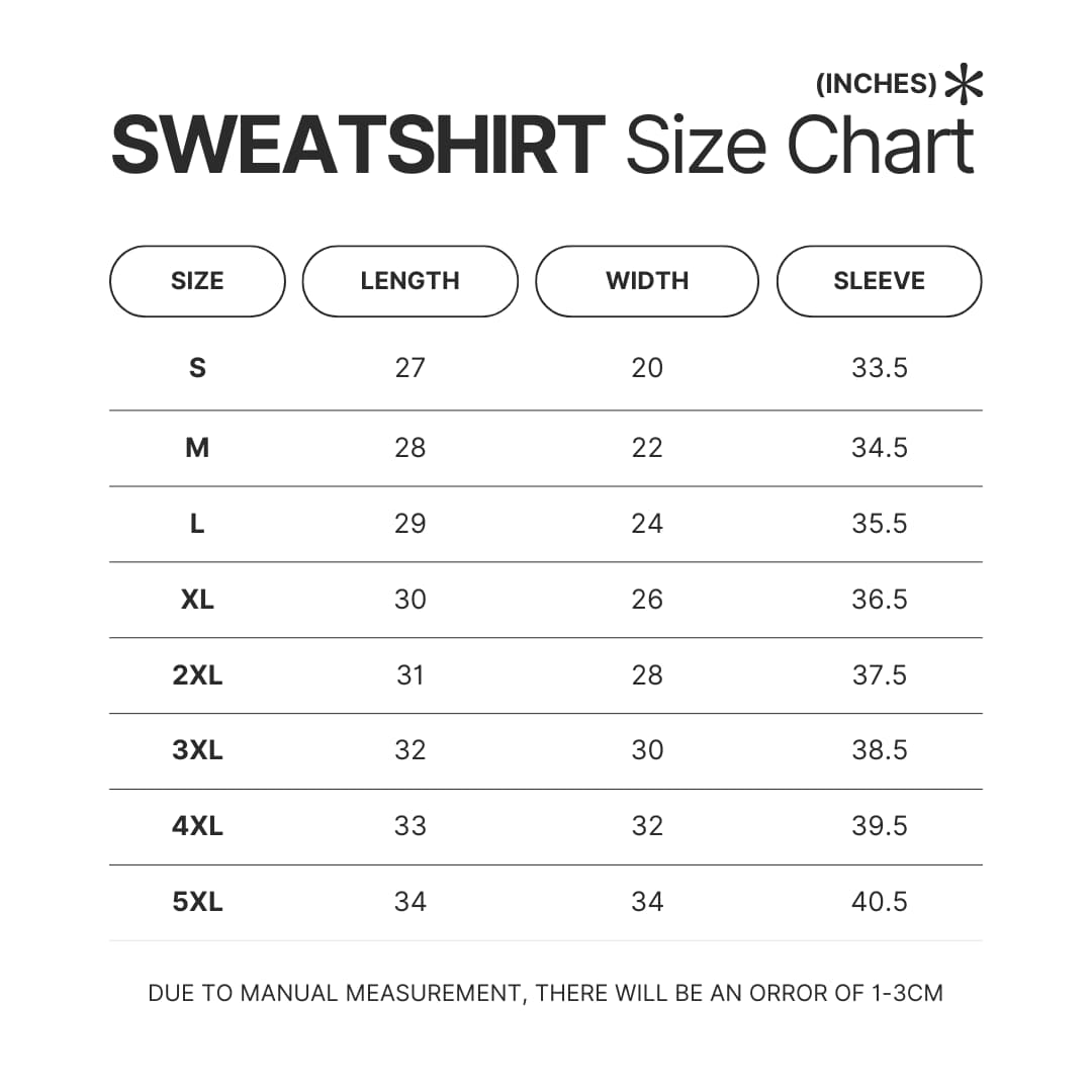 Sweatshirt Size Chart - RimWorld Merch