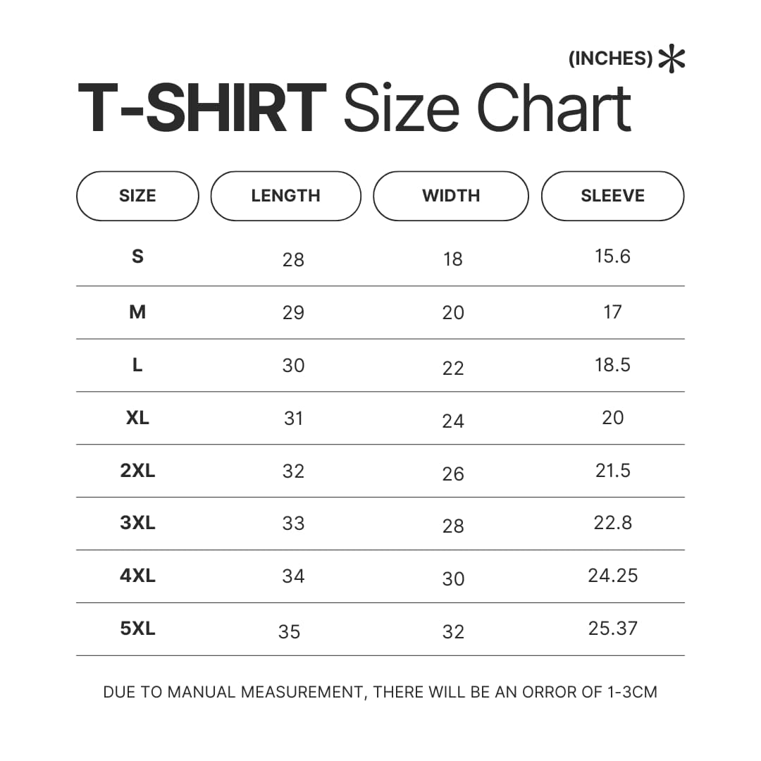 T shirt Size Chart - RimWorld Merch